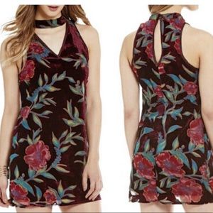 Velvet Rose Print Choker Dress